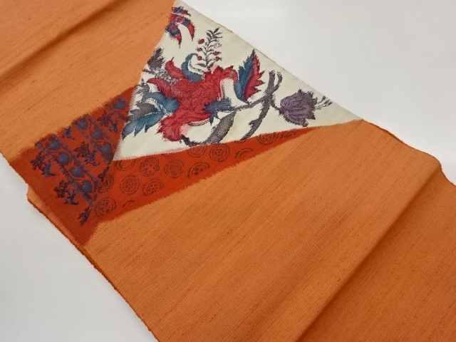JAPANESE NAGOYA OBI / TSUMUGI / WOVEN FLORAL PLANTS